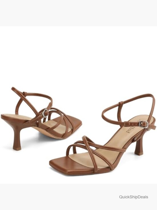 Women's Square Toe Kitten Heel Sandals with Ankle Strap - Picture 4 of 7